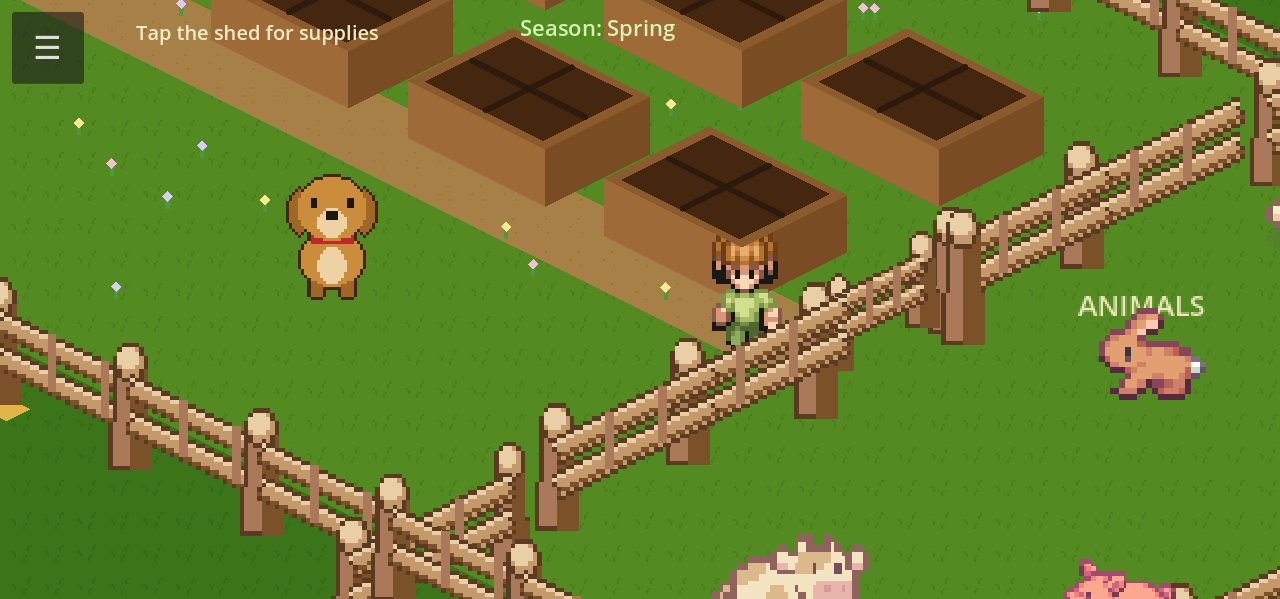 Spring farm with closed fence between beds and animal area