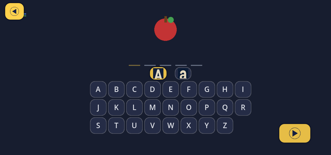 Alphabet writing practice for the word Apple