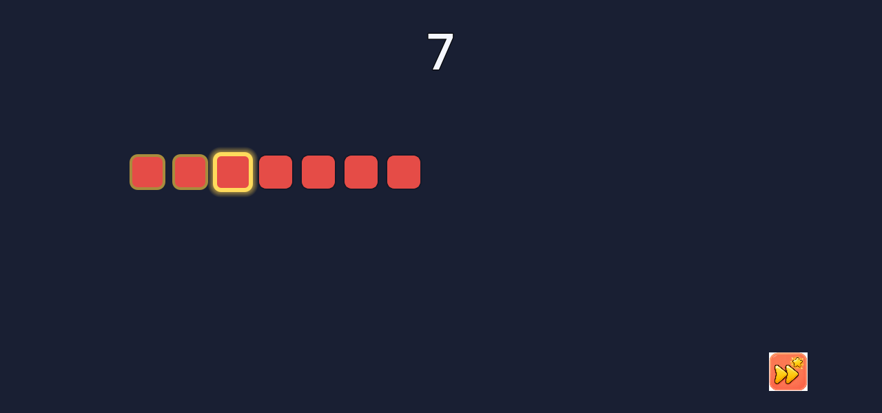 Addition tutorial counting seven red cubes with a gold highlight ring
